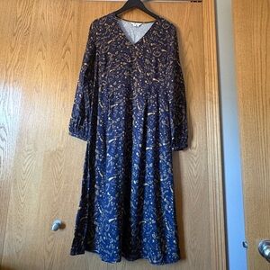 RARE: Boden “Midnight Magic” Navy and Gold Long Sleeve Maxi Dress
